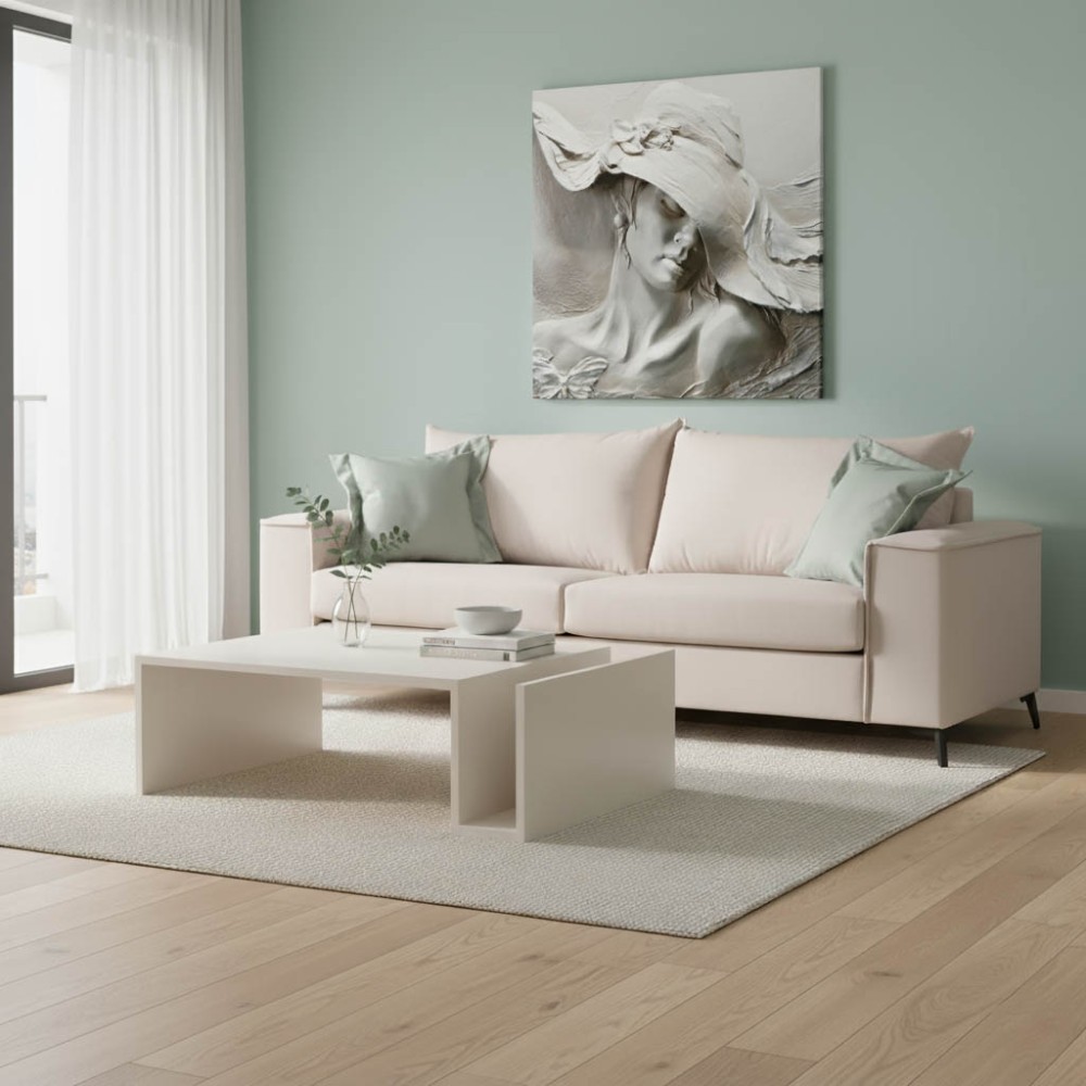 Divan 3-vendësh Verona pakoworld pëlhurë krem me jastëkë mente 225x93x100cm