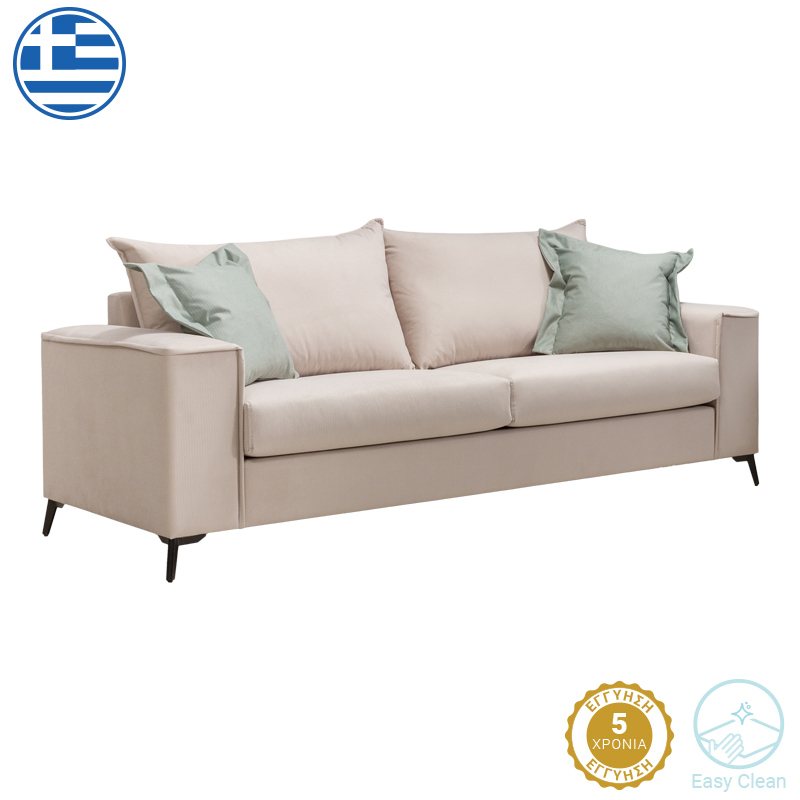 Divan 3-vendësh Verona pakoworld pëlhurë krem me jastëkë mente 225x93x100cm