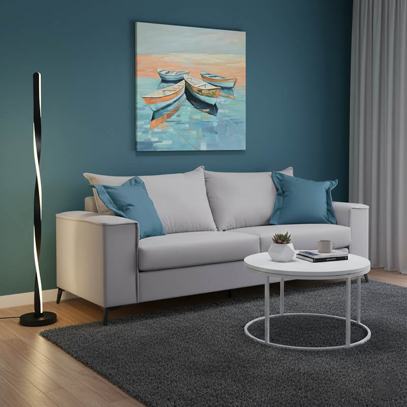 Divan 3-vendësh Verona pakoworld pëlhurë gri e çelur me jastëkë blu 225x93x100cm