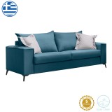 Divan 3-vendësh Verona pakoworld pëlhurë blu me jastëkë gri të çelur 225x93x100cm