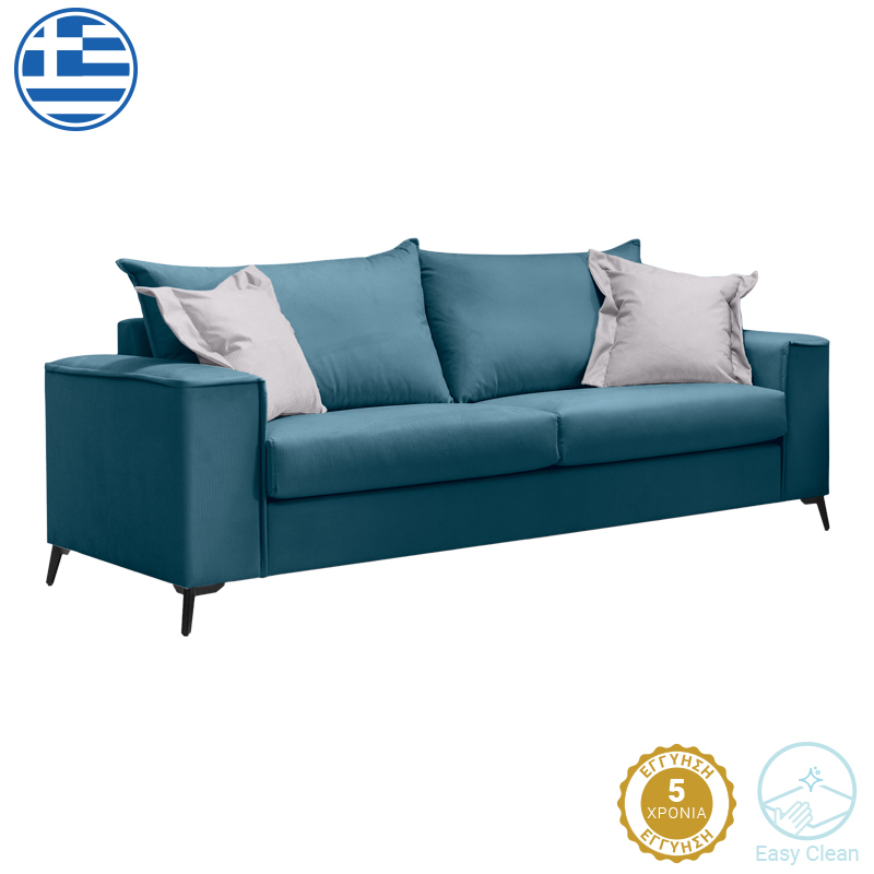 Divan 3-vendësh Verona pakoworld pëlhurë blu me jastëkë gri të çelur 225x93x100cm