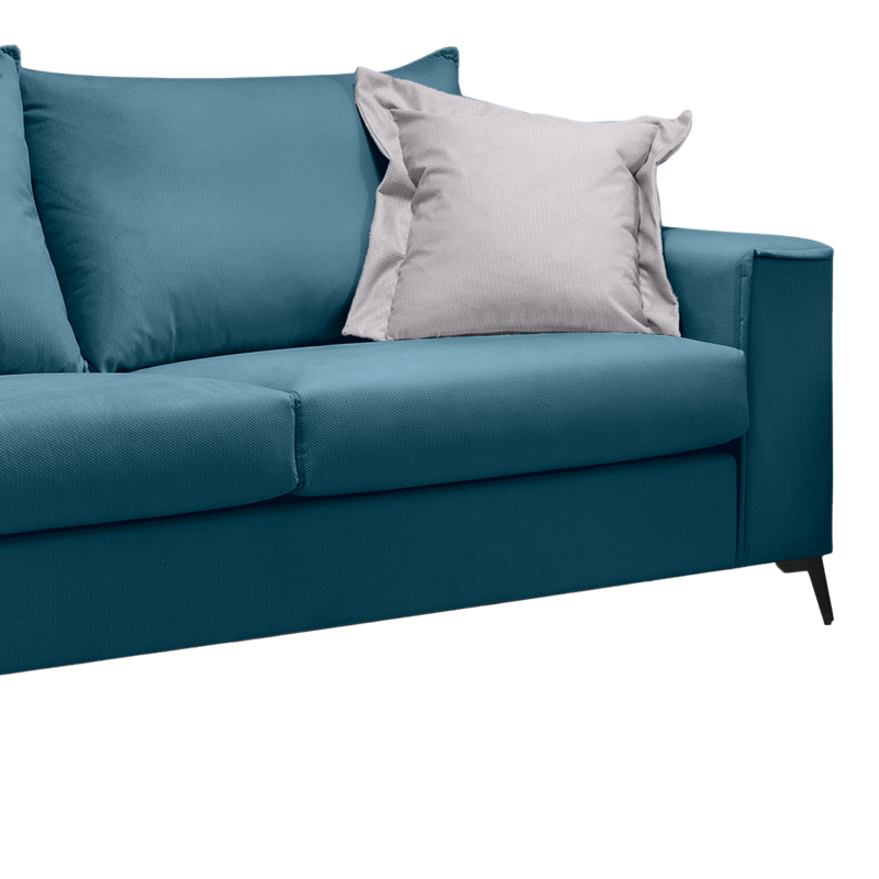 Divan 3-vendësh Verona pakoworld pëlhurë blu me jastëkë gri të çelur 225x93x100cm