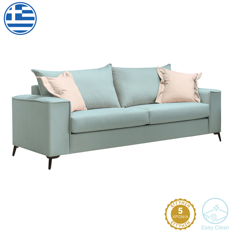 Divan 3-vendësh Verona pakoworld pëlhurë mente me jastëkë krem 225x93x100cm