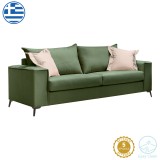 Divan 3-vendesh Verona pakoworld pëlhurë jeshile e errët me jastëkë krem 225x93x100cm