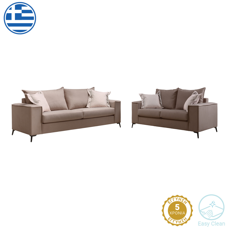 Set divanesh Verona pakoworld 2 copë pëlhurë moka me jastëkë në ngjyrë krem