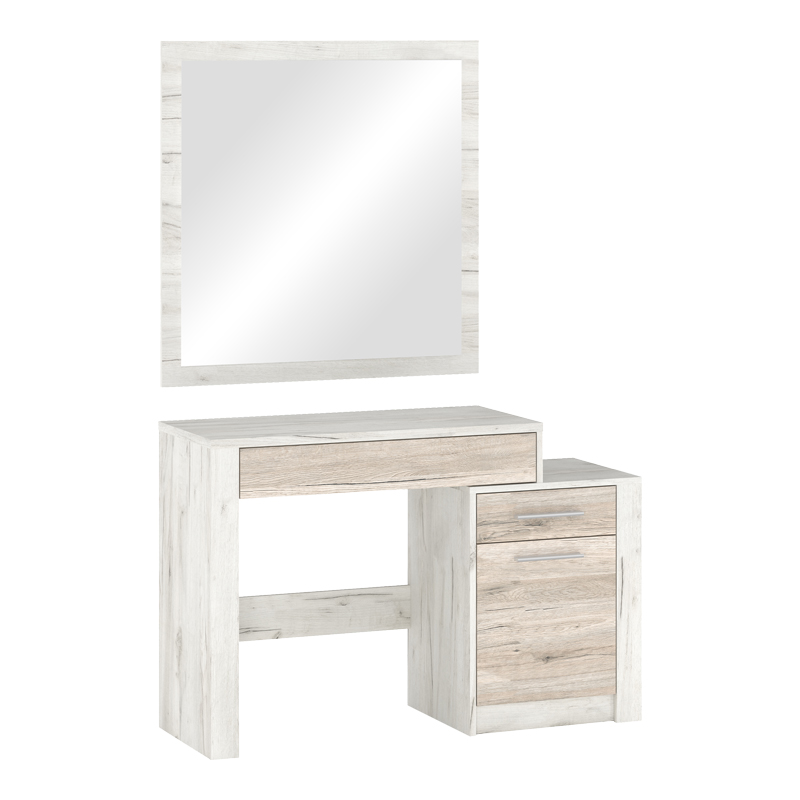 Tavolinë tualeti me pasqyrë Neruda pakoworld e bardhë antike-lis 114.5x39.5x76cm