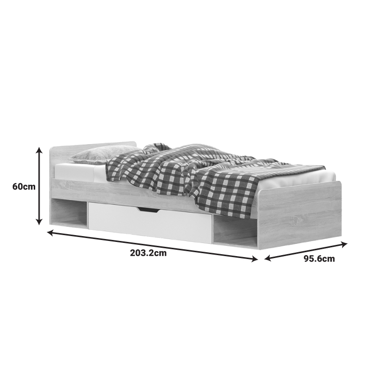 Krevat tek Letto pakoworld me sirtar në nuancë lisi - të bardhë 90x200cm