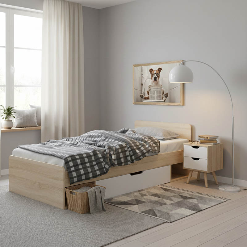Krevat tek Letto pakoworld me sirtar në nuancë lisi - të bardhë 90x200cm