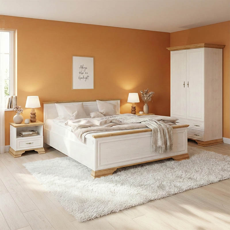 Set dhome gjumi Jaden me krevat lisi - e bardhë 160x200cm set me 4 copë