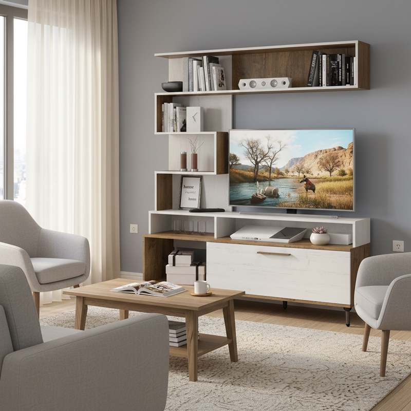 Mobilje TV Jasper pakoworld ngjyrë arrë-e bardhë antike 151.5x37.5x169.5cm
