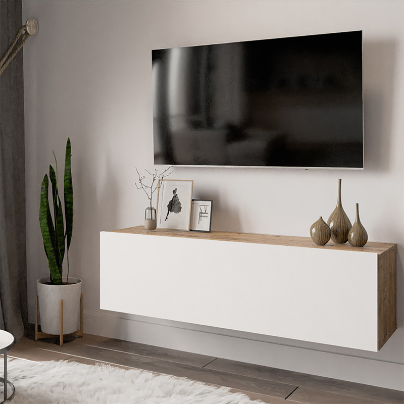 Njësi TV muri Serit pakoworld në ngjyrë të bardhë-lisi 100x31,5x29,5cm