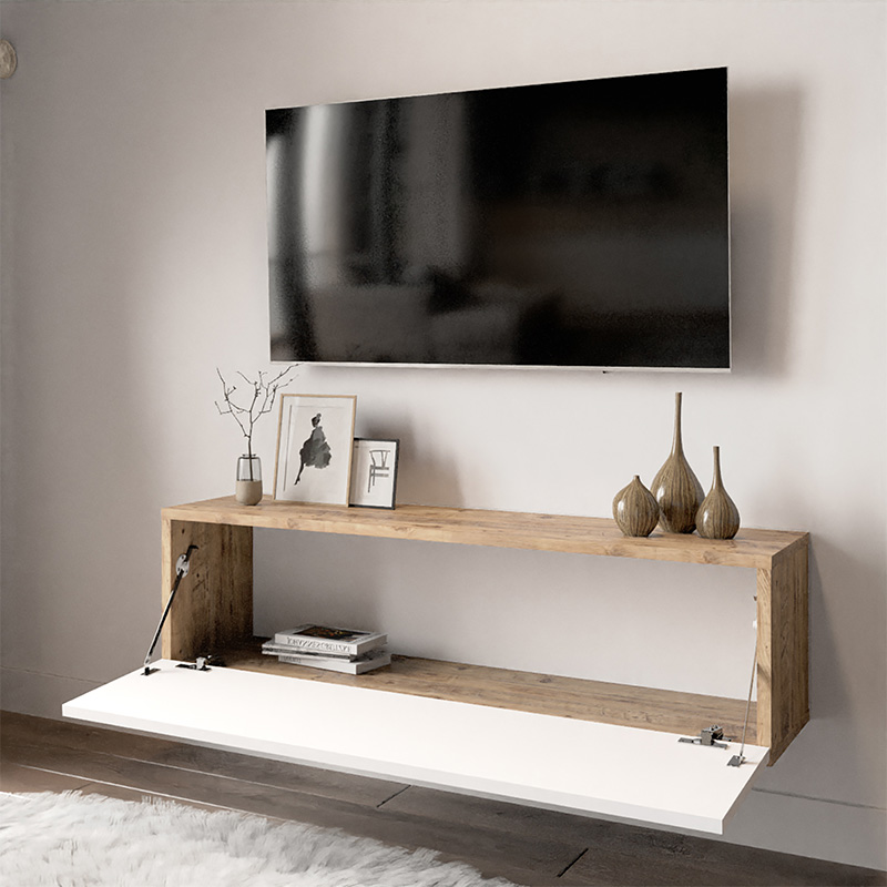 Njësi TV muri Serit pakoworld në ngjyrë të bardhë-lisi 100x31,5x29,5cm