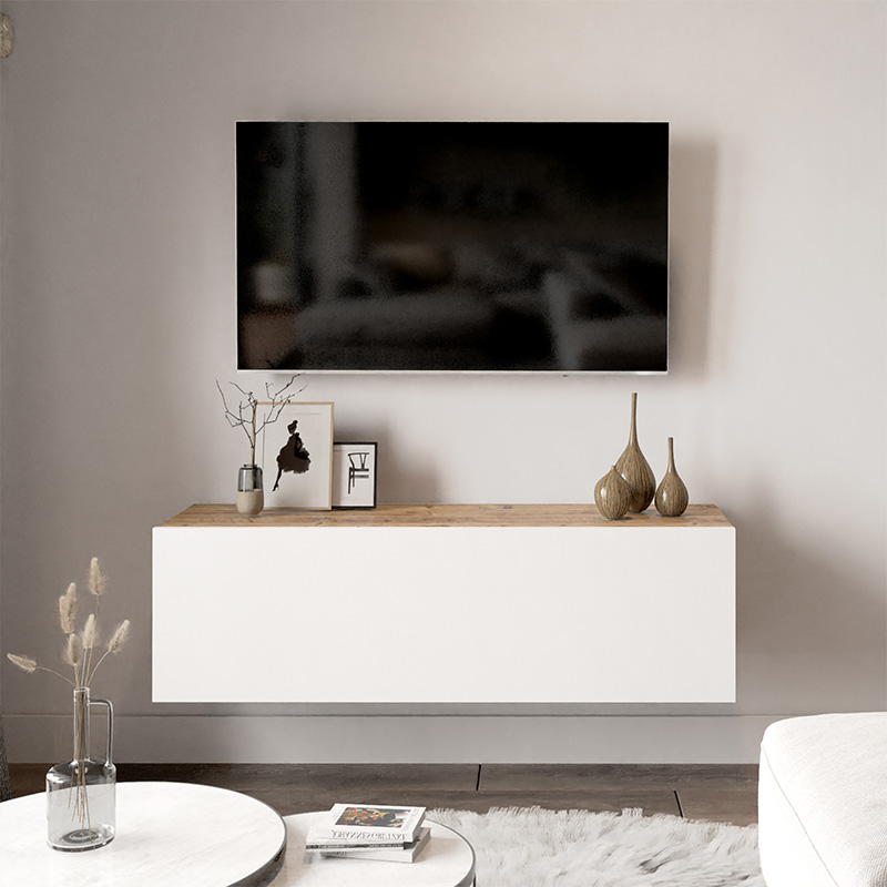 Njësi TV muri Serit pakoworld në ngjyrë të bardhë-lisi 100x31,5x29,5cm
