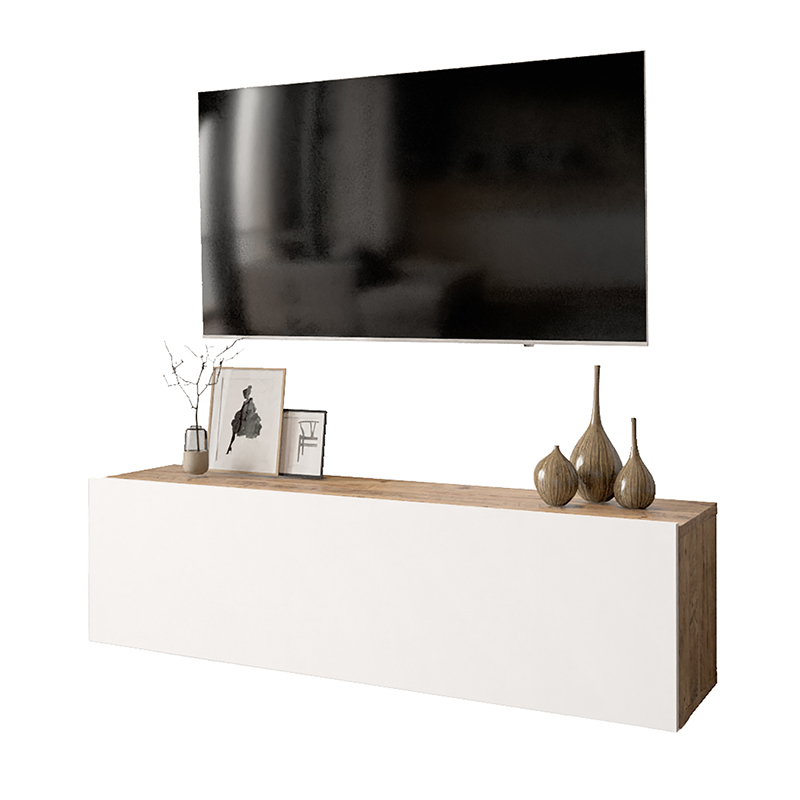 Njësi TV muri Serit pakoworld në ngjyrë të bardhë-lisi 100x31,5x29,5cm