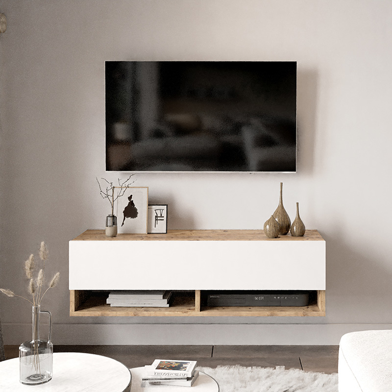 Njësi televizori e montuar në mur Roscoe pakoworld e bardhë-lis 100x31.5x29.5cm