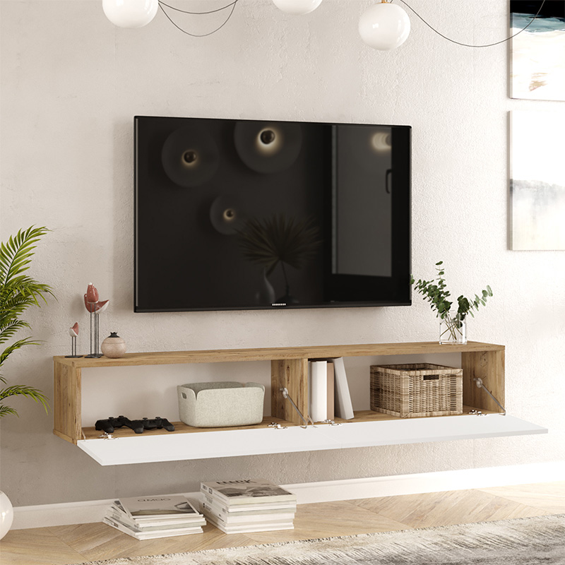 Njësi TV muri Dello pakoworld ngjyrë e bardhë-lisi 180x31.6x29.6cm