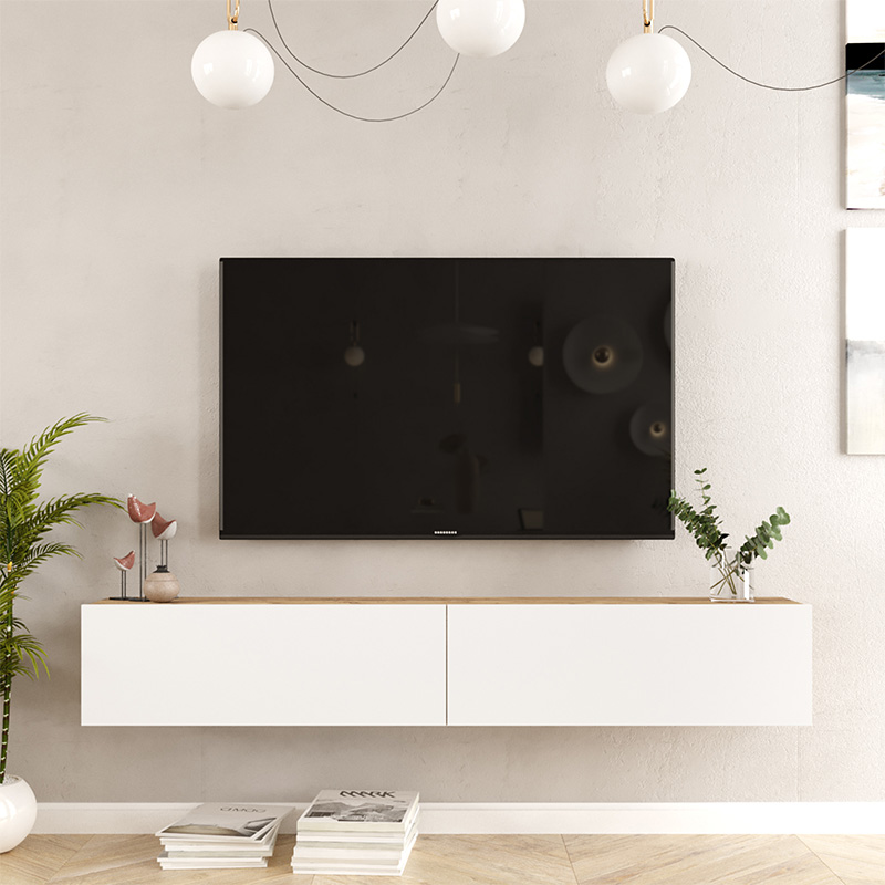 Njësi TV muri Dello pakoworld ngjyrë e bardhë-lisi 180x31.6x29.6cm