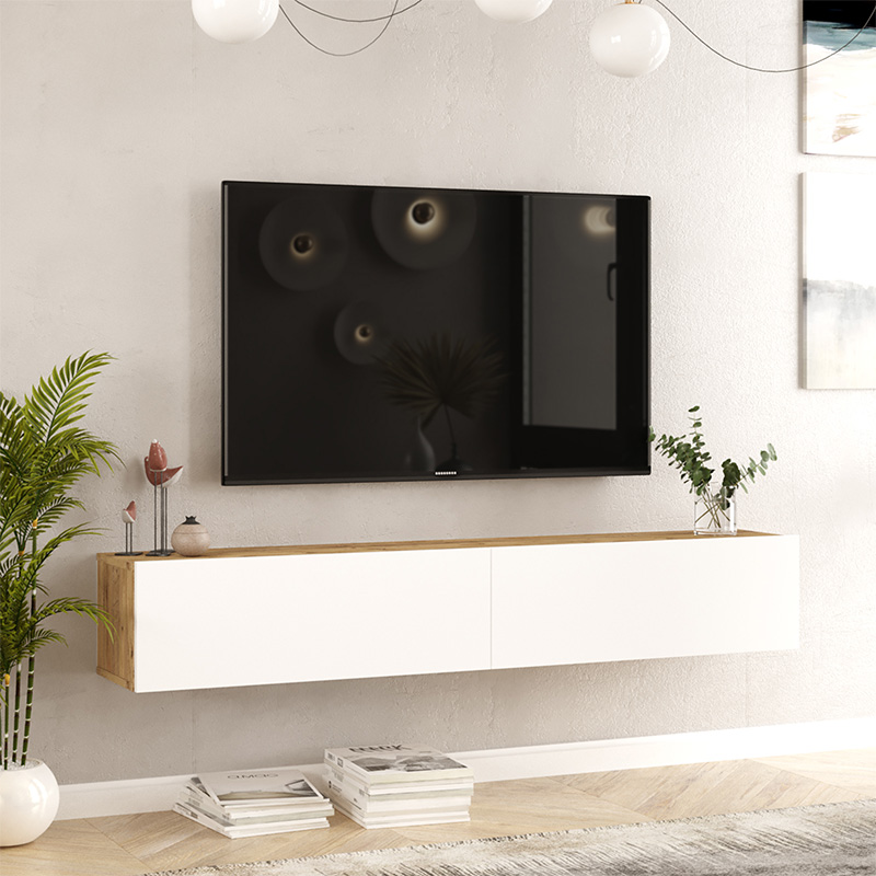 Njësi TV muri Dello pakoworld ngjyrë e bardhë-lisi 180x31.6x29.6cm