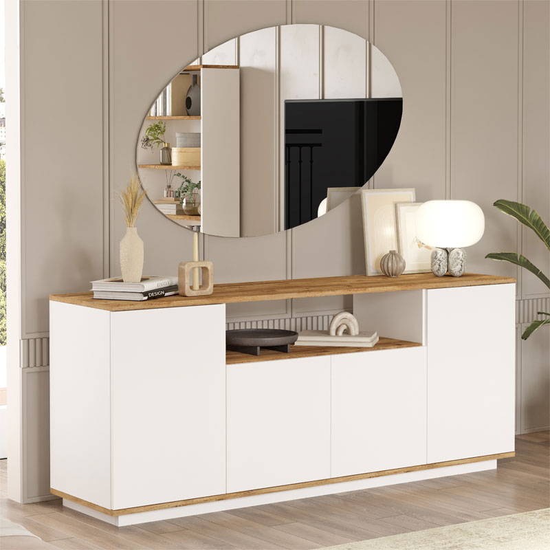 Bufe Placefol pakoworld melamine e bardhë-natyrale 180x44.5x75cm