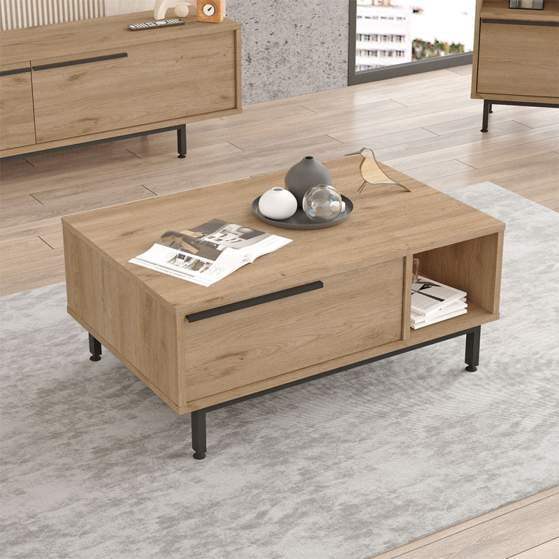 Tavolinë kafeje Frixton pakoworld melamine natyrale-e zezë 90x60x37.5cm