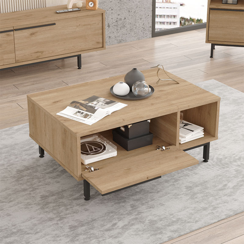 Tavolinë kafeje Frixton pakoworld melamine natyrale-e zezë 90x60x37.5cm