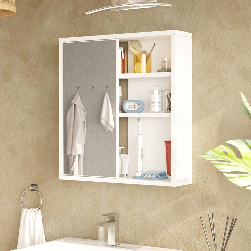Kabinet banjoje Bagno pakoworld me pasqyrë në nuancë të bardhë 60x14.5x63.6cm