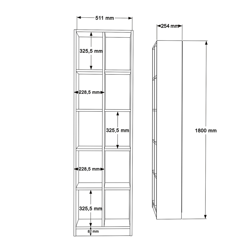 Librari Oteca me 10 rafte pakoworld në lis 51.1x25.4x180cm