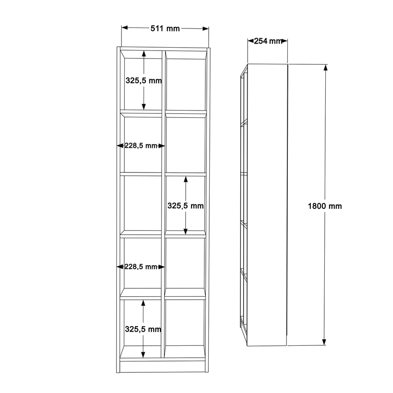 Librari Oteca me 10 rafte pakoworld në nuancë të bardhë 51.1x25.4x180cm