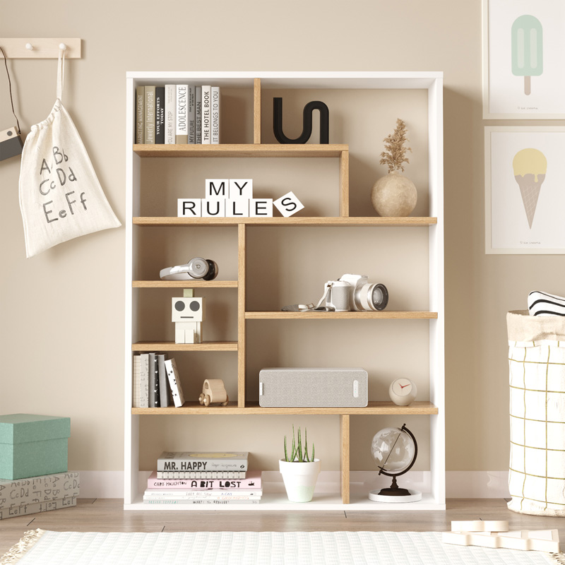Raft librash Decora pakoworld në lis-nuancë e bardhë 90x22x123.6cm