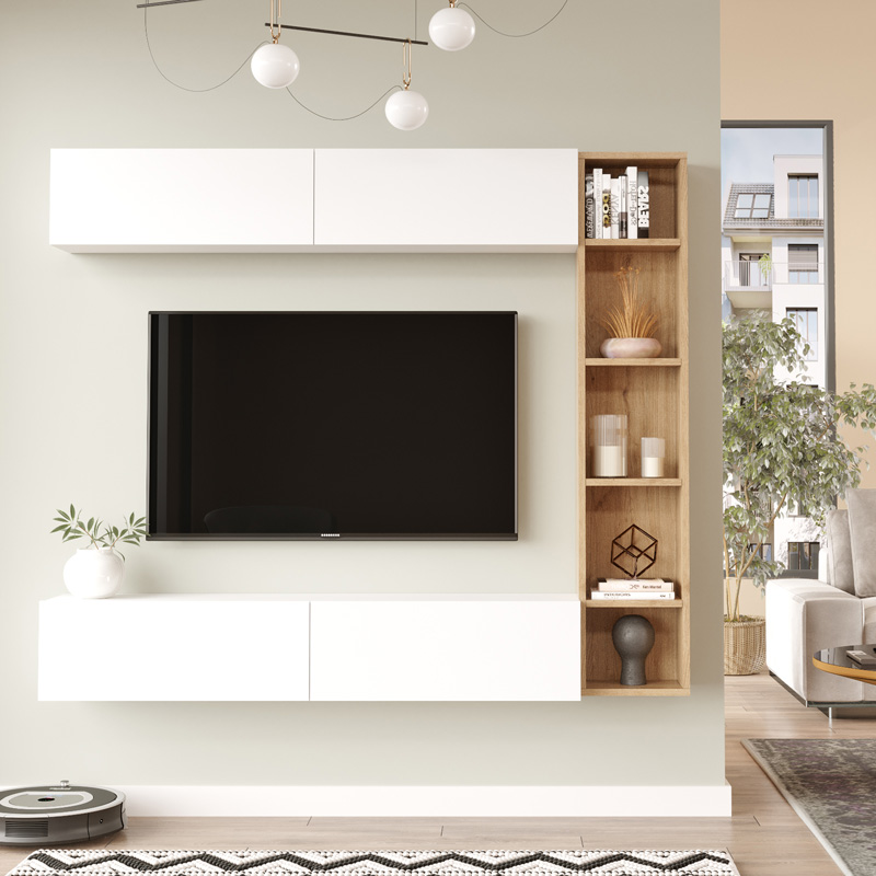 Set dhome ndenjeje Compo i montuar në mur pakoworld në nuancë lis-e bardhë 169.10x25,8x143.5cm