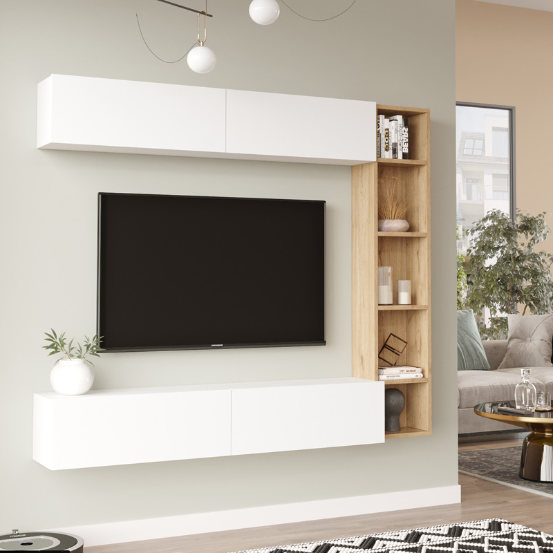 Set dhome ndenjeje Compo i montuar në mur pakoworld në nuancë lis-e bardhë 169.10x25,8x143.5cm