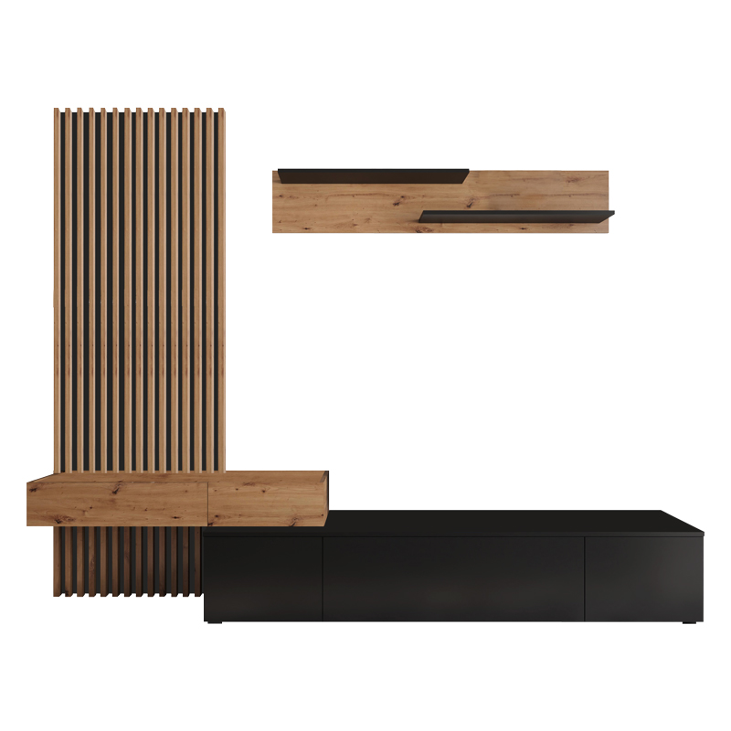 Njësi TV Litende pakoworld melamine e zezë-sonoma 249.5x42x199.5cm