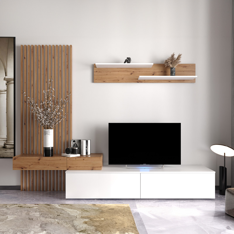 Komplet dhome ndenjeje Litende pakoworld melamine sonoma-e bardhë 210x42x199.5cm