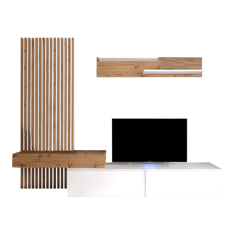Komplet dhome ndenjeje Litende pakoworld melamine sonoma-e bardhë 210x42x199.5cm