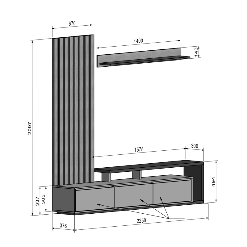 Claironse pakoworld set dhome ndenjeje melaminë antracit-krem 225x37.6x210cm