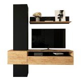 Set dhome ndenjeje Wendy pakoworld në ngjyrë lisi-zi 195.1x37.3x219.1cm