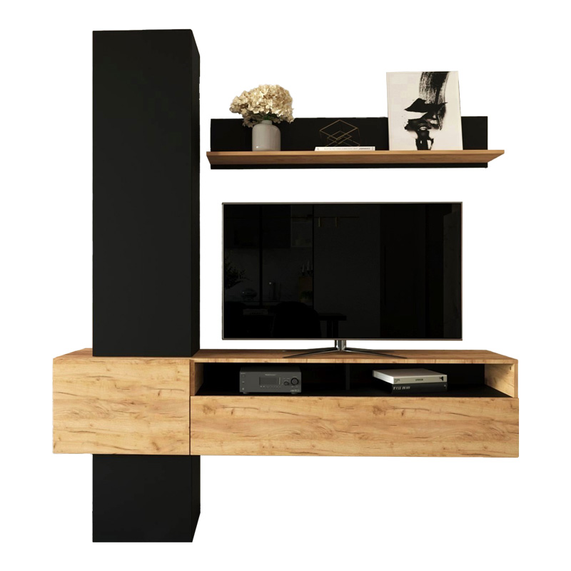 Set dhome ndenjeje Wendy pakoworld në ngjyrë lisi-zi 195.1x37.3x219.1cm