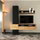 Set dhome ndenjeje Wendy pakoworld në ngjyrë lisi-zi 195.1x37.3x219.1cm