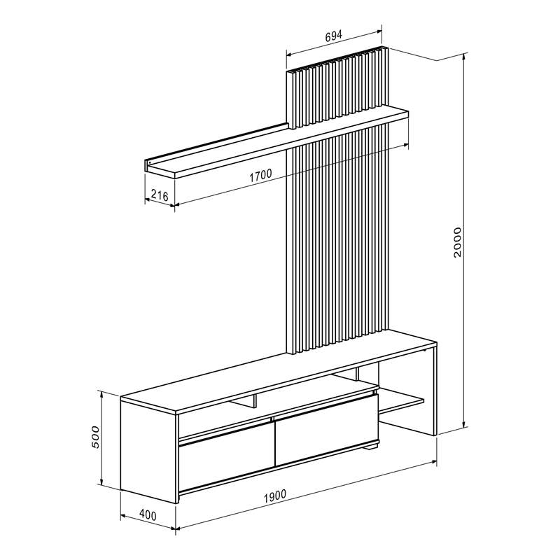 Set dhome ndenjeje Neo pakoworld në ngjyrë lis-gri 190x40x200cm