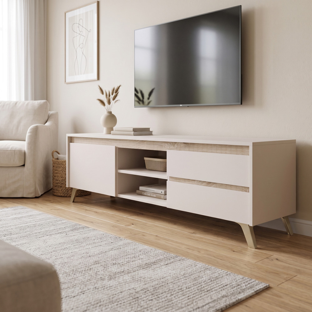 Mbajtëse TV Belka pakoworld krem me OAK 155x45x53.6cm