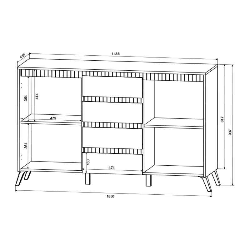 Bufe Belka pakoworld krem me OAK 155x45x93.7cm