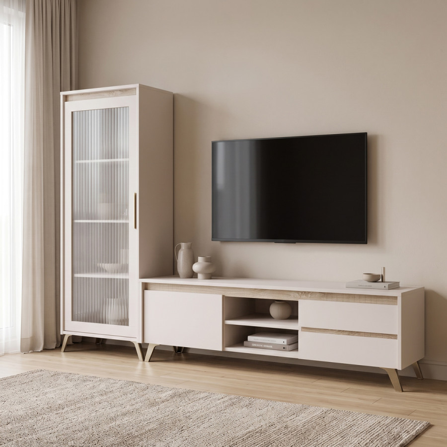 Komplet dhome ndenjeje Belka pakoworld krem me ngjyrë OAK 210x45x152.6cm