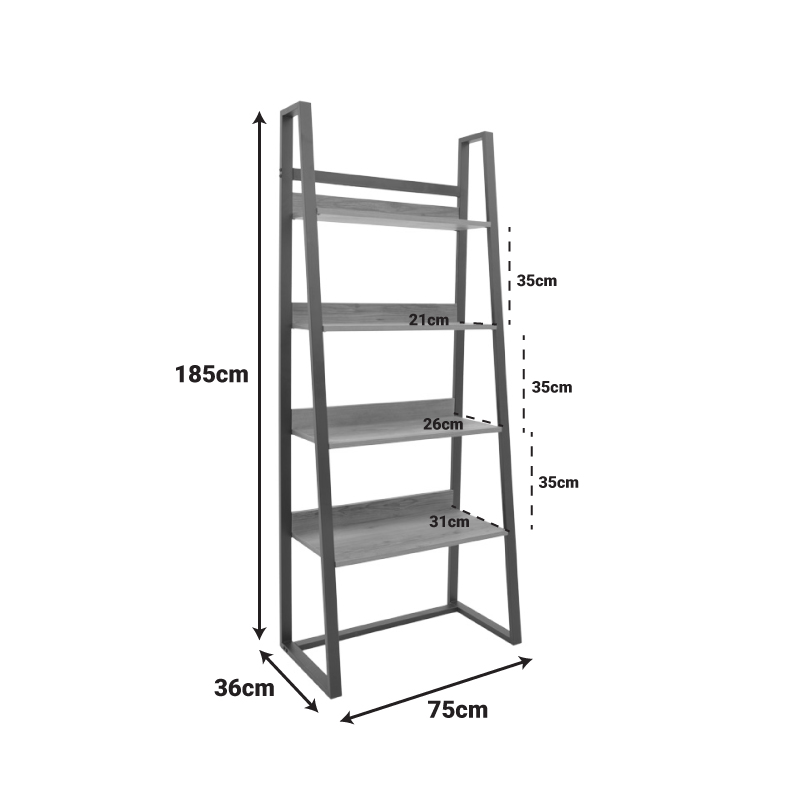 Bibliotekë Ryder pakoworld arrë-e zezë 75x36x185cm