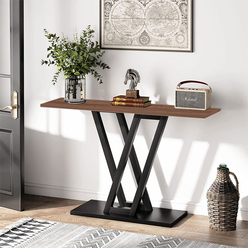Konsolë Wirmo pakoworld arrë melamine-këmbë metalike e zezë 110x30x80cm