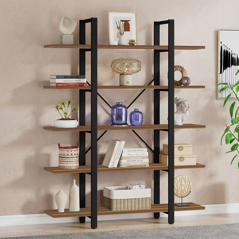 Bibliotekë Esthon pakoworld arrë-metal i zi 120x32x184cm