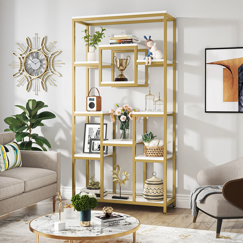 Raft librash metalik Aduti pakoworld në nuancë ari-të bardhë 100x34x182cm