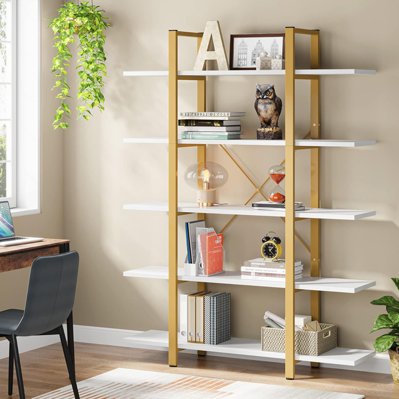 Bibliotekë Esthon pakoworld në përfundim mermeri të bardhë me metal të artë 120x32x180cm