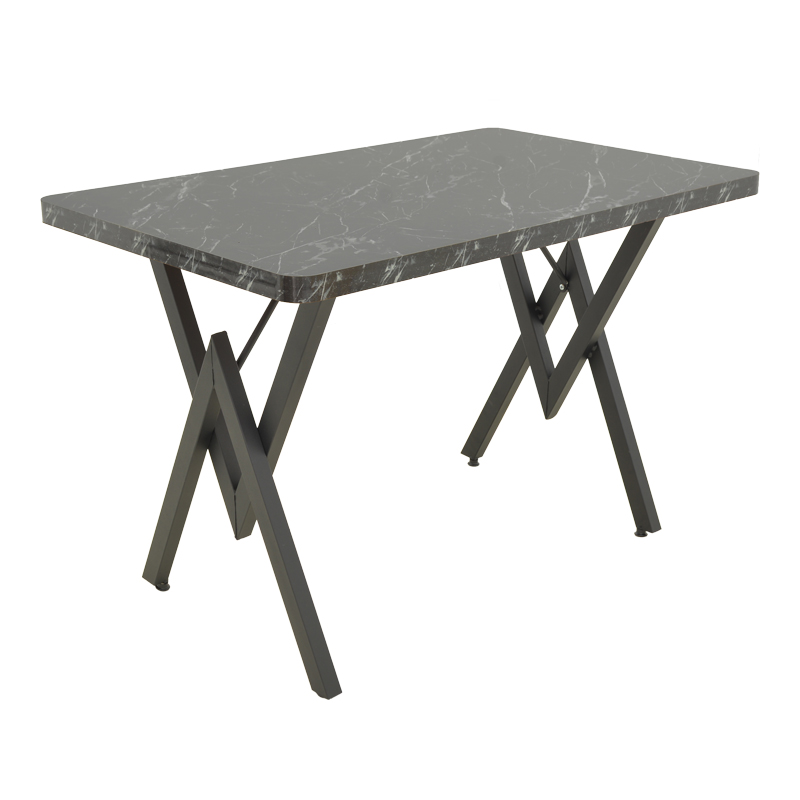 Tavolinë Vertex pakoworld me efekt mermeri të zi me këmbë metalike të zeza 110x70x72cm
