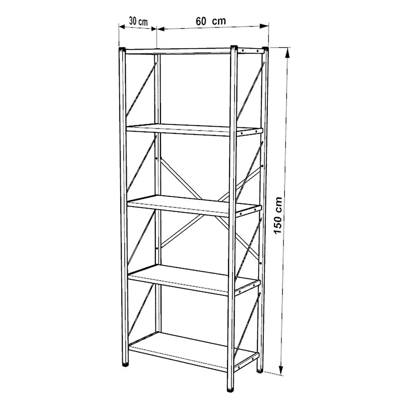 Bibliotekë Bimblem pakoworld arrë me metal të zi 60x30x150cm