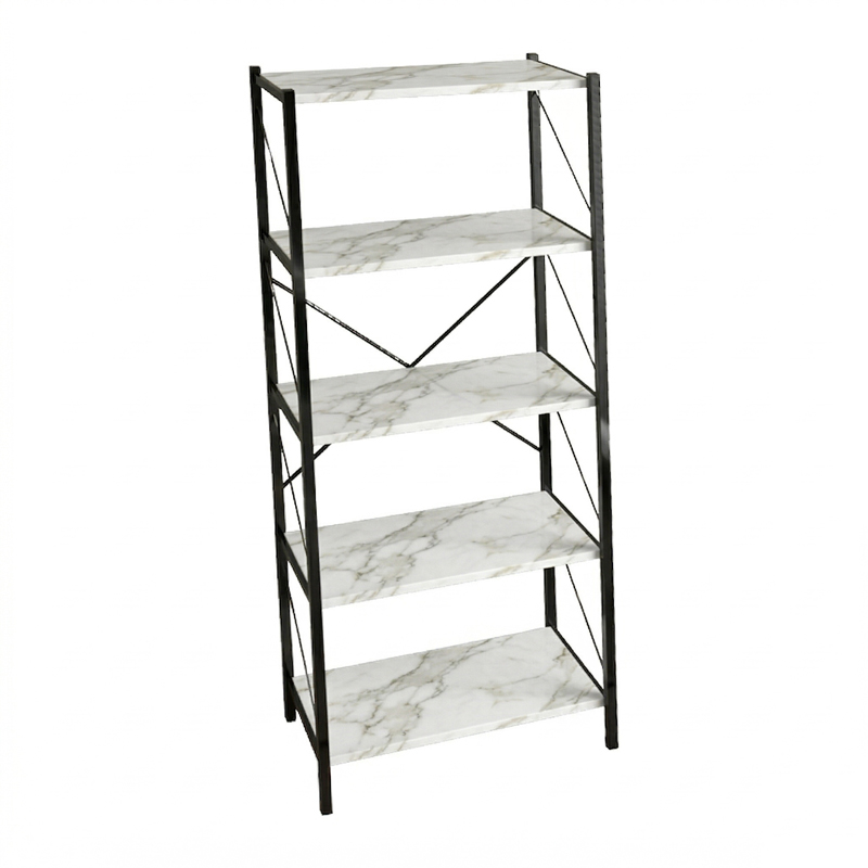 Bibliotekë Bimblem pakoworld mermer i bardhë me metal të zi 60x30x150cm